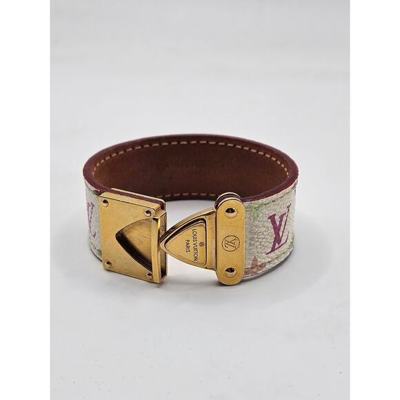 Louis Vuitton Gold-tone Multicolor Leather Koala Lock Bracelet - Picture 5 of 15